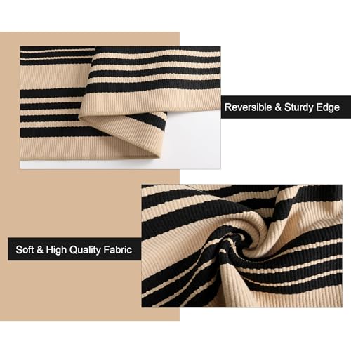 Sungea Striped Outdoor Fall Front Door Mat 24"x51", Cotton Hand Woven Washable Black and Khaki Rug Runner, Reversible Foldable Indoor Layered Front Door Rugs for Entryway/Farmhouse/Home Entrance - Image 5