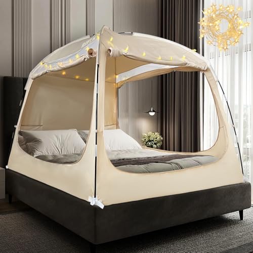 RIYDH Bed Tent Bed Canopy Breathable 100% for Adult and Kids- Original Design Light Reduction 93% Sleeping Dream Tents Indoor Portable Big Space with String Light 3 Doors Twin Full Queen King Size - Image 1