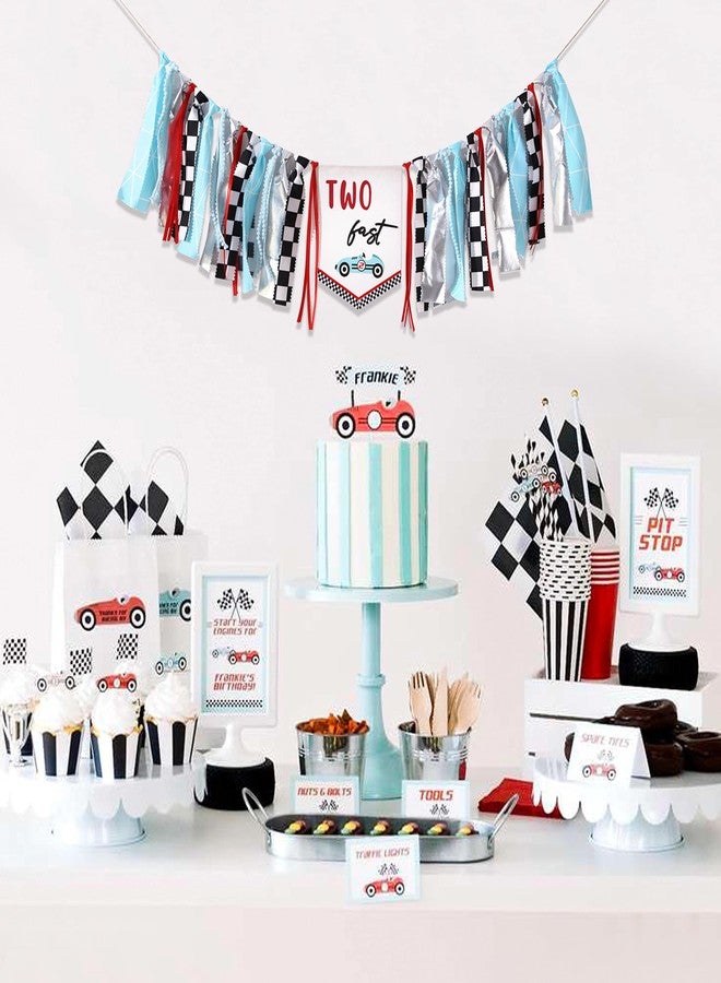 Agkvw Two Fast Race Car Birthday Banner - High Chair Decoration, Vintage Theme 2nd Birthday Decor, Retro Sign - Image 4