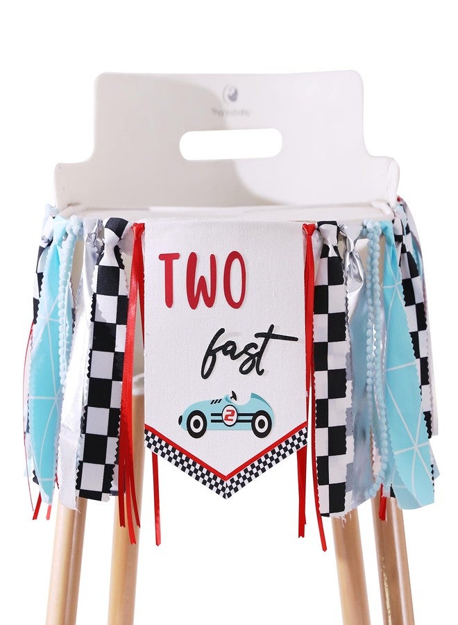 Agkvw Two Fast Race Car Birthday Banner - High Chair Decoration, Vintage Theme 2nd Birthday Decor, Retro Sign - Image 1