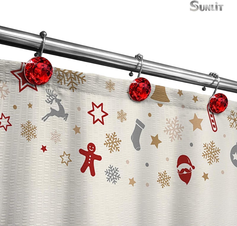 Sunlit Luxury Design Round Red Diamond Crystal Gem Bling with Glide Balls Shower Curtain Hooks, Rust Proof Metal Rhinestones Glam Shower Curtain Rings-12 Pack - Image 5