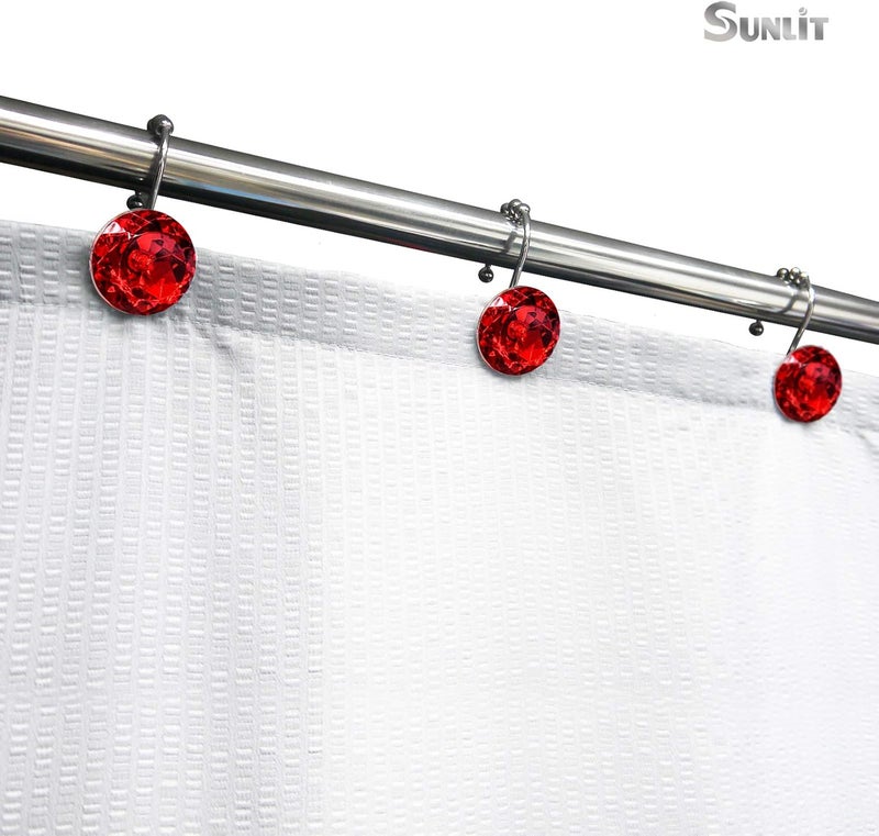 Sunlit Luxury Design Round Red Diamond Crystal Gem Bling with Glide Balls Shower Curtain Hooks, Rust Proof Metal Rhinestones Glam Shower Curtain Rings-12 Pack - Image 4