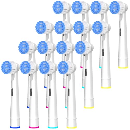 Betterchoi Pro Sensitive Gum Care Replacement Brush Heads Compatible with Oral-B Electric Toothbrushes, 16 Pack High Density Extra Soft Bristles Toothbrush Heads Refill, White