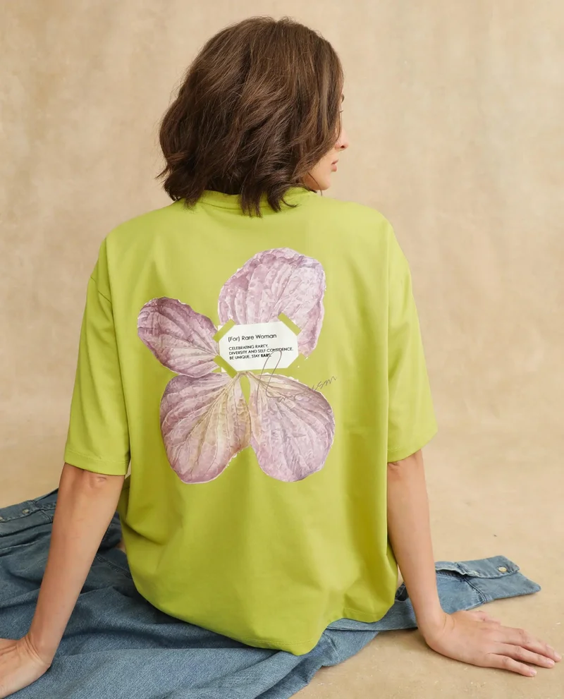 Rareism Women's Floral Printed Oversized T-Shirt