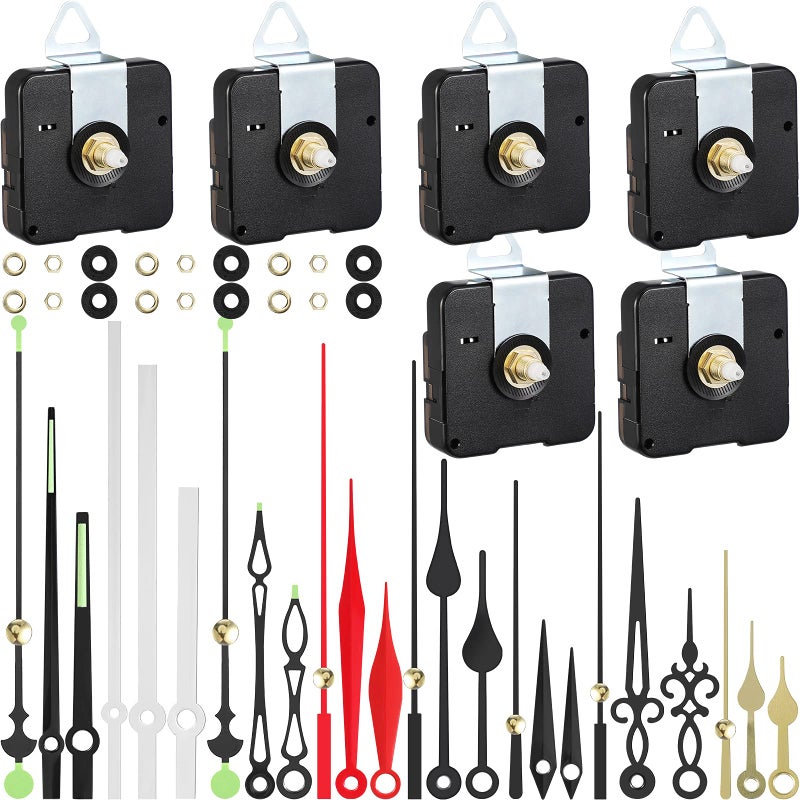 Mudder 6 Pieces High Torque Clock Movements Long Shaft Clock Movement Mechanism with 8 Different Pairs of Repair Parts for Design Replacement Repairing Accessories - Image 1