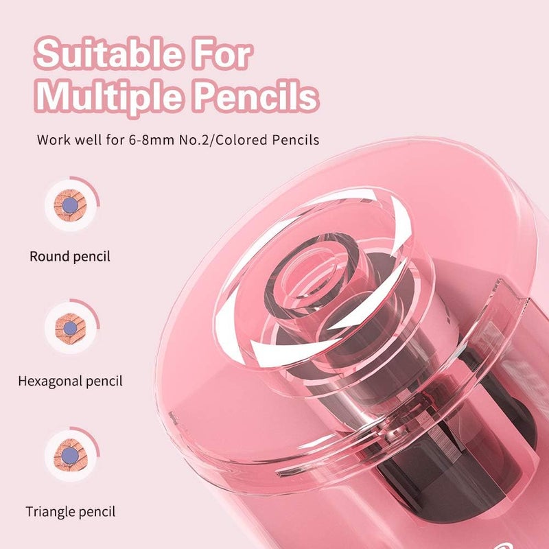 Zmol Battery Powered Electric Pencil Sharpener,Small Battery Operated Pencil Sharpeners Portable,Fast Sharpen, Suitable for No.2/Colored Pencils(6-8mm), School/Classroom/Office/Home Pink - Image 3