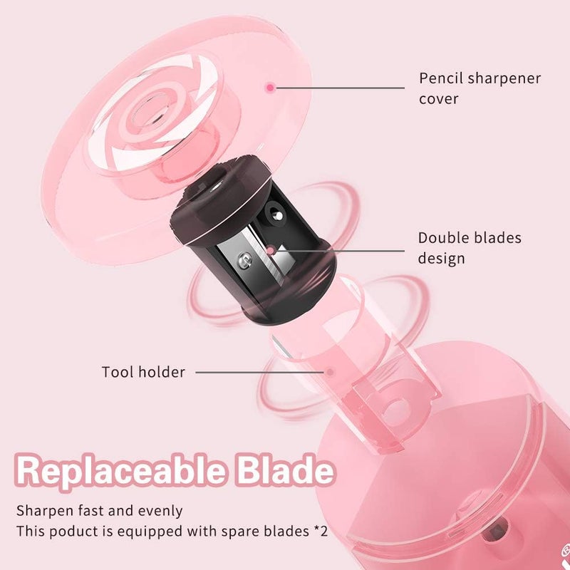 Zmol Battery Powered Electric Pencil Sharpener,Small Battery Operated Pencil Sharpeners Portable,Fast Sharpen, Suitable for No.2/Colored Pencils(6-8mm), School/Classroom/Office/Home Pink - Image 4