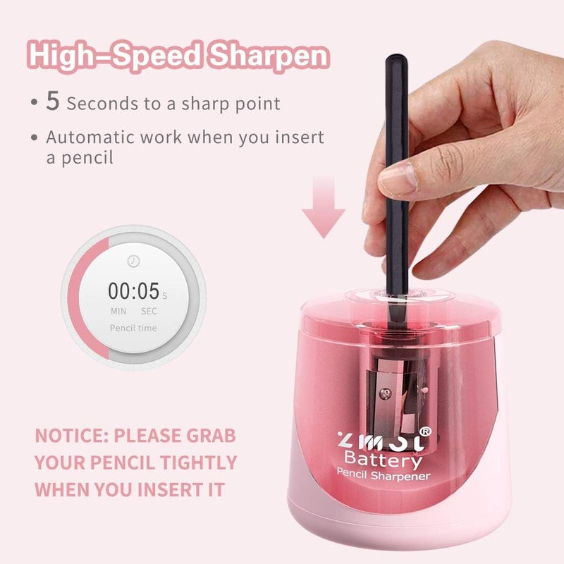 Zmol Battery Powered Electric Pencil Sharpener,Small Battery Operated Pencil Sharpeners Portable,Fast Sharpen, Suitable for No.2/Colored Pencils(6-8mm), School/Classroom/Office/Home Pink - Image 2