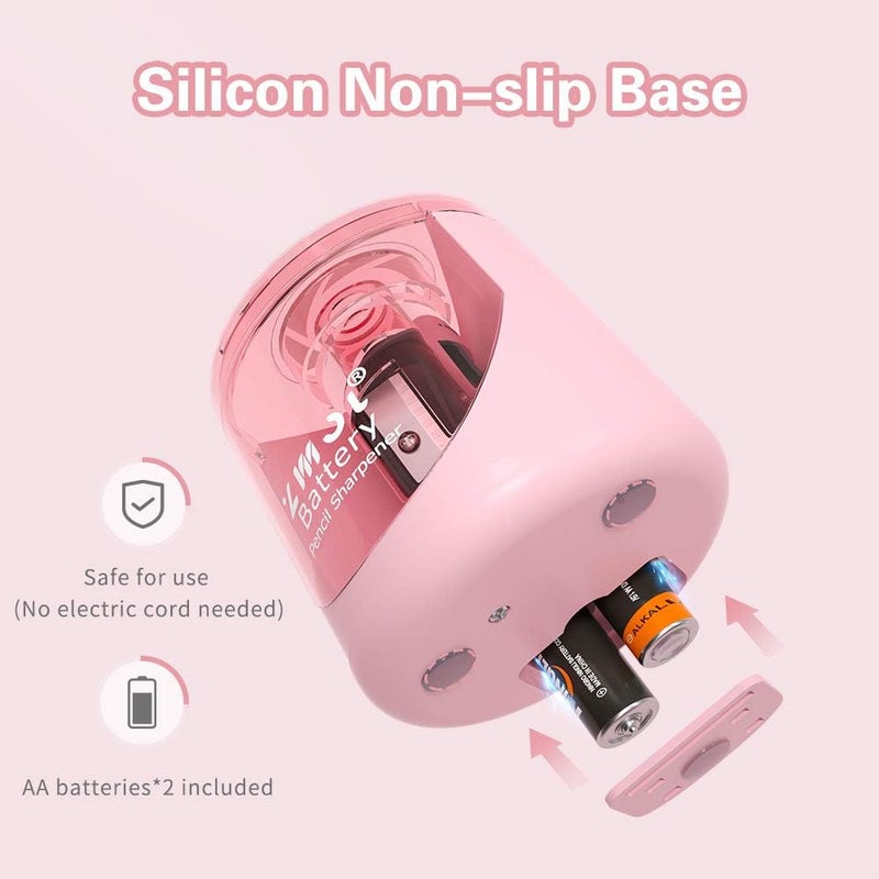 Zmol Battery Powered Electric Pencil Sharpener,Small Battery Operated Pencil Sharpeners Portable,Fast Sharpen, Suitable for No.2/Colored Pencils(6-8mm), School/Classroom/Office/Home Pink - Image 5