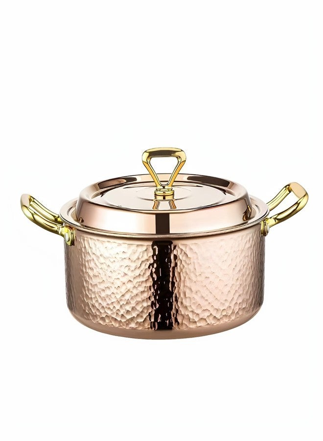 YJX Hammered Stock Pot with Lid, Copper Rose Gold, Tri-Ply Stainless Steel, Multi-Functional Cookware for Bake Roast Braise Saute, Magnetic Base, Dishwasher and Oven Safe (6.7QT(30CM)) - Image 1