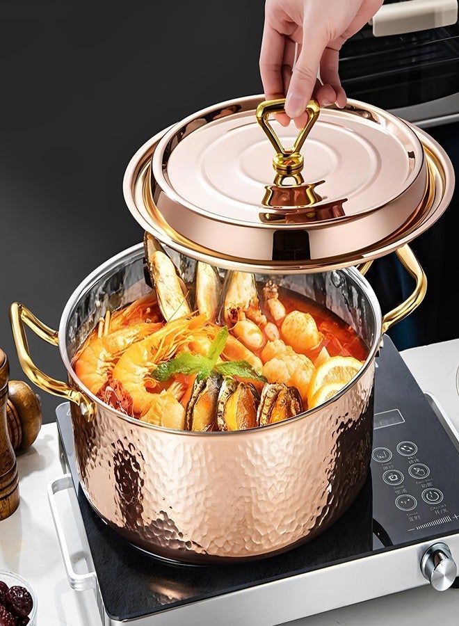 YJX Hammered Stock Pot with Lid, Copper Rose Gold, Tri-Ply Stainless Steel, Multi-Functional Cookware for Bake Roast Braise Saute, Magnetic Base, Dishwasher and Oven Safe (6.7QT(30CM)) - Image 2