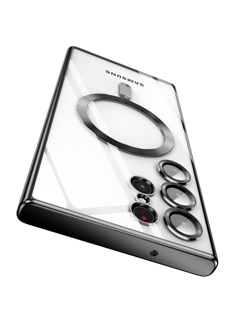 Zikra Magnetic Case for Samsung Galaxy S23 Ultra, Magnetic Clear Case with Camera Lens Protector Slim Thin Soft Case Cover with Plating Anti-Scratch Full Protection (Black) - Image 1