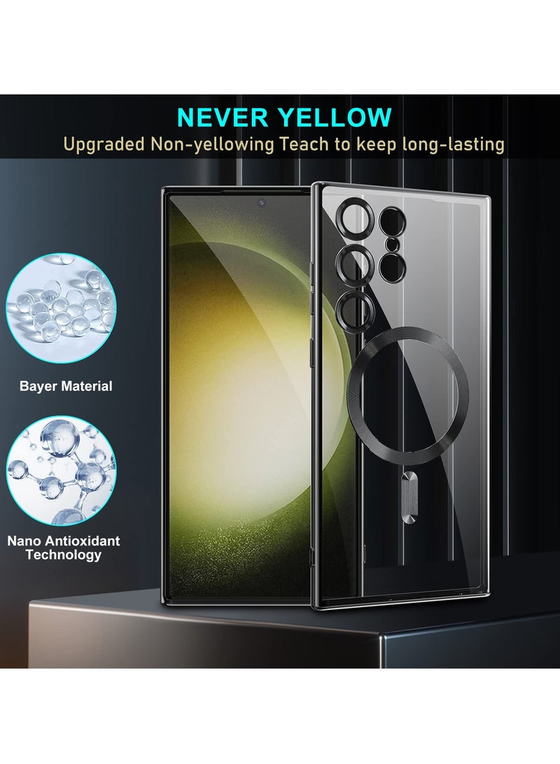 Zikra Magnetic Case for Samsung Galaxy S23 Ultra, Magnetic Clear Case with Camera Lens Protector Slim Thin Soft Case Cover with Plating Anti-Scratch Full Protection (Black) - Image 5