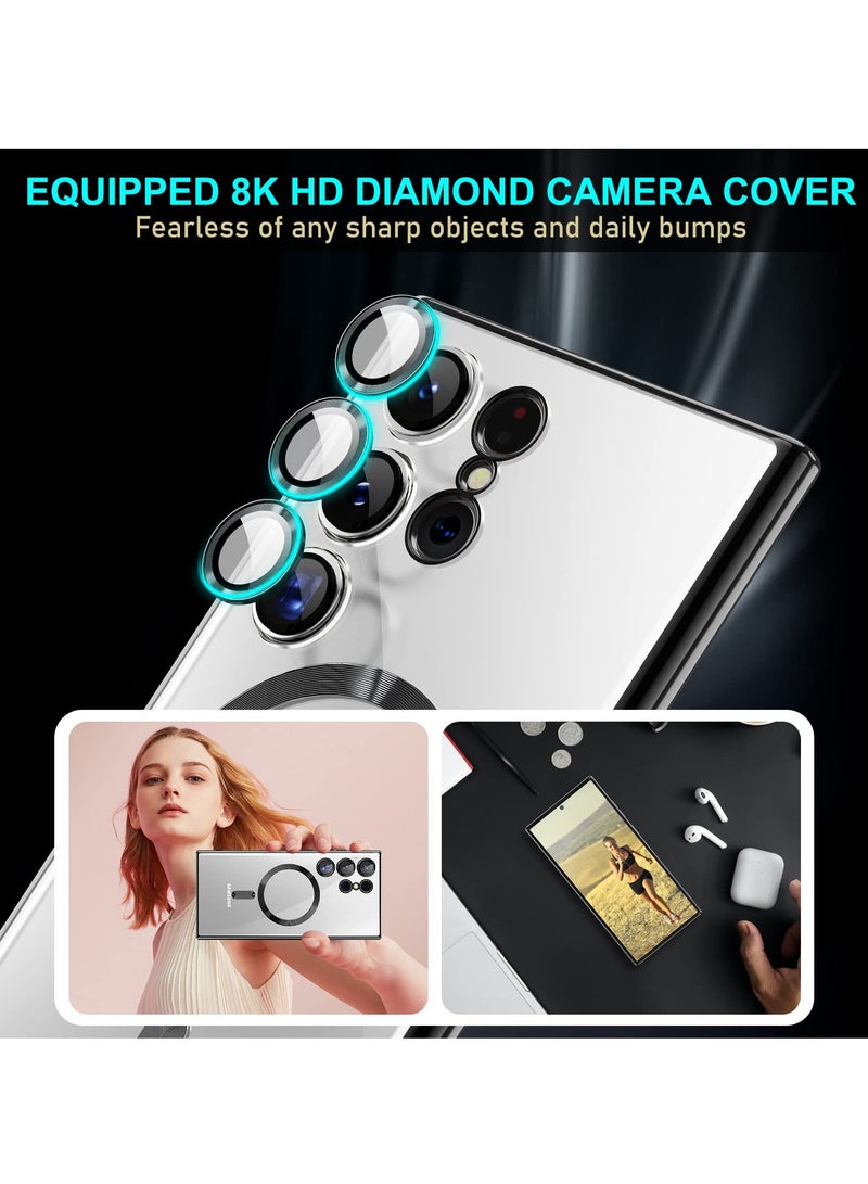Zikra Magnetic Case for Samsung Galaxy S23 Ultra, Magnetic Clear Case with Camera Lens Protector Slim Thin Soft Case Cover with Plating Anti-Scratch Full Protection (Black) - Image 3