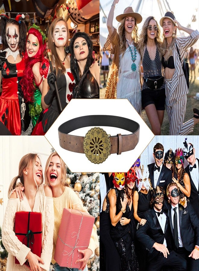 Ayliss Women Wide Disc Belt Vintage PU Leather Wide Waistband Dics Belt Western Vintage Metal Buckle Retro Brown Cowgirl (Brown) - Image 4
