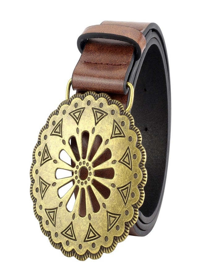 Ayliss Women Wide Disc Belt Vintage PU Leather Wide Waistband Dics Belt Western Vintage Metal Buckle Retro Brown Cowgirl (Brown) - Image 5
