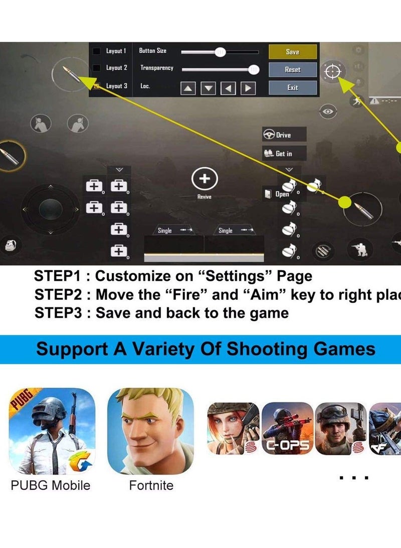 Mobile Game Controller for PUBG Mobile Controller L1R1 Mobile Game Trigger Joystick Gamepad for all 6.5 or Less iOS  Android Phones - Image 3