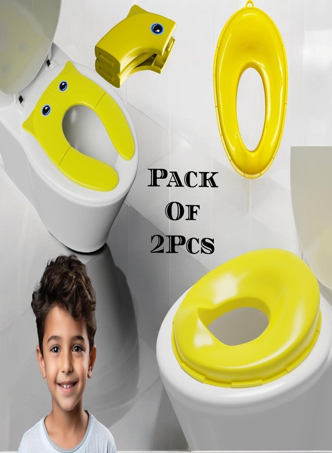 TECHHARK® Baby Potty Training Toilet Seat 2 Pcs Combo for Boys and Girls Kids, Non-Slip with Splash Guard, Fits Round & Oval Toilets, Free Includes Storage Hook (Yellow 'n' Yellow) - Image 2