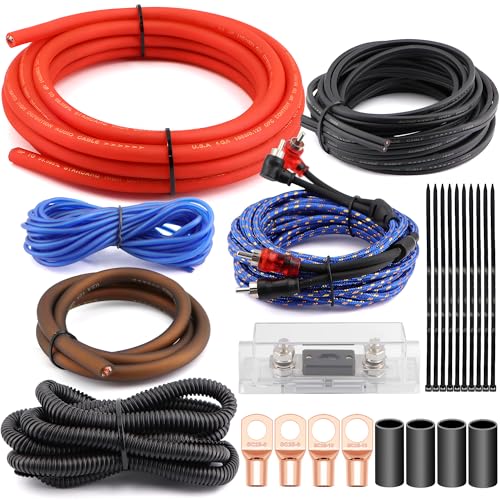 Welugnal 4 Gauge OFC Car Amplifier Wiring Kit 3000W - Fits Most Standard Amp Terminals | Complete with All Cables for Power, Ground, RCA & Speakers | Ideal for Car Stereo & Sub Upgrades - Image 1