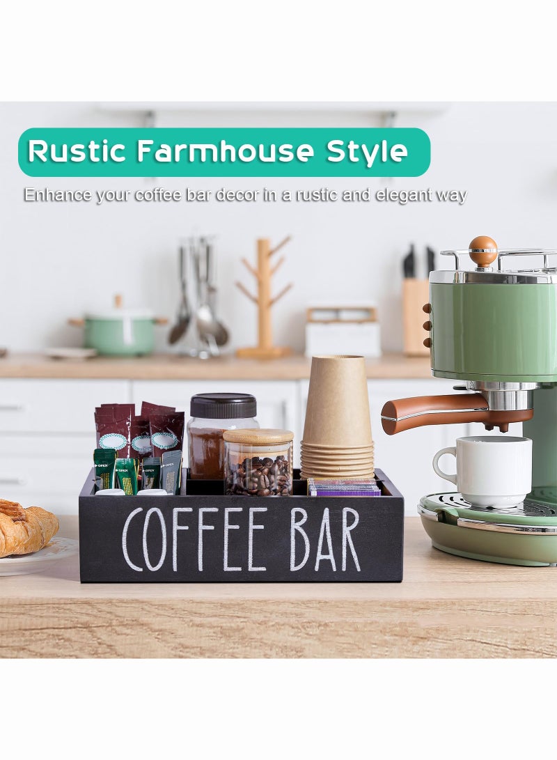 موندا منظم محطة القهوة مع فواصل قابلة للإزالة - منظم ملحقات بار خشبي لسطح العمل - سلة حامل كبسولات شاي السكر - ديكور طاولة أسود - Image 4