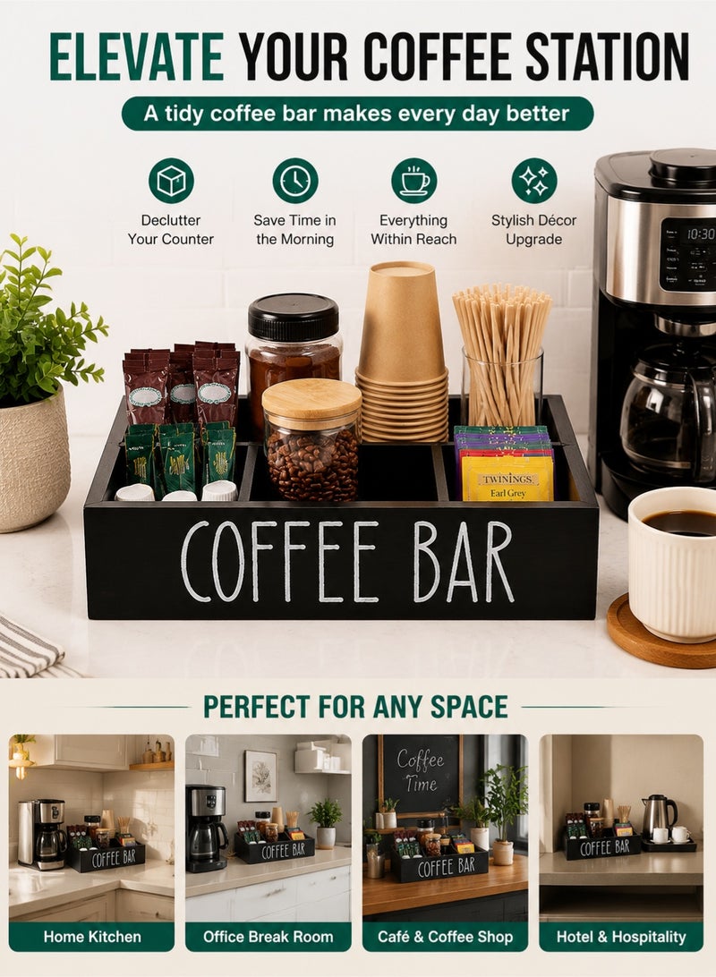 Monda Coffee Station Organizer with Removable Dividers – Wooden Countertop Coffee Bar Storage Box for K-Cups, Tea Bags, Sugar Packets – Kitchen & Office Coffee Station Decor - Image 5