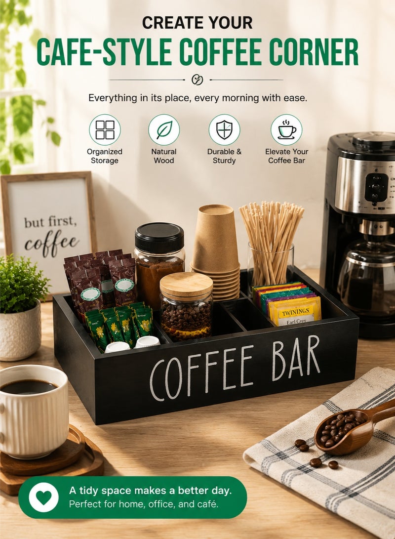 Monda Coffee Station Organizer with Removable Dividers – Wooden Countertop Coffee Bar Storage Box for K-Cups, Tea Bags, Sugar Packets – Kitchen & Office Coffee Station Decor - Image 2