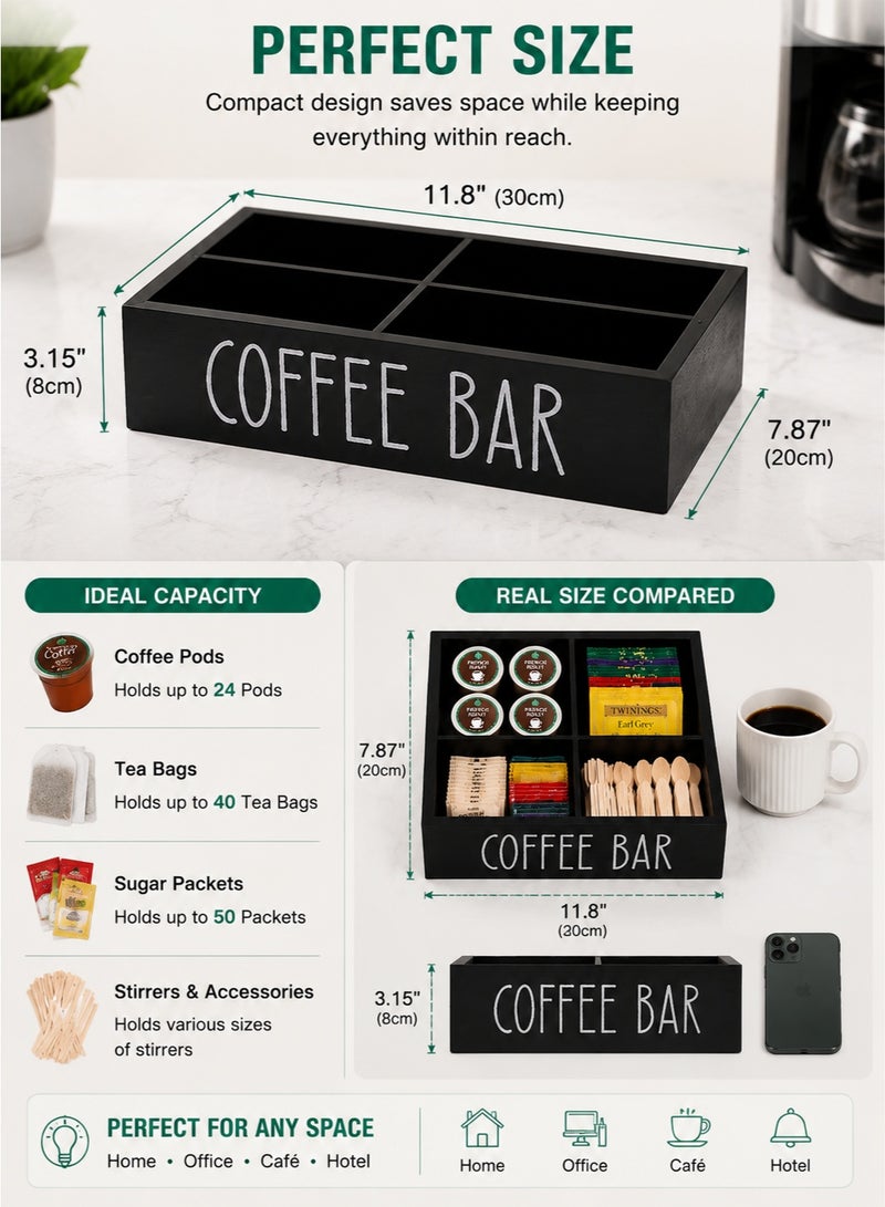 Monda Coffee Station Organizer with Removable Dividers – Wooden Countertop Coffee Bar Storage Box for K-Cups, Tea Bags, Sugar Packets – Kitchen & Office Coffee Station Decor - Image 4