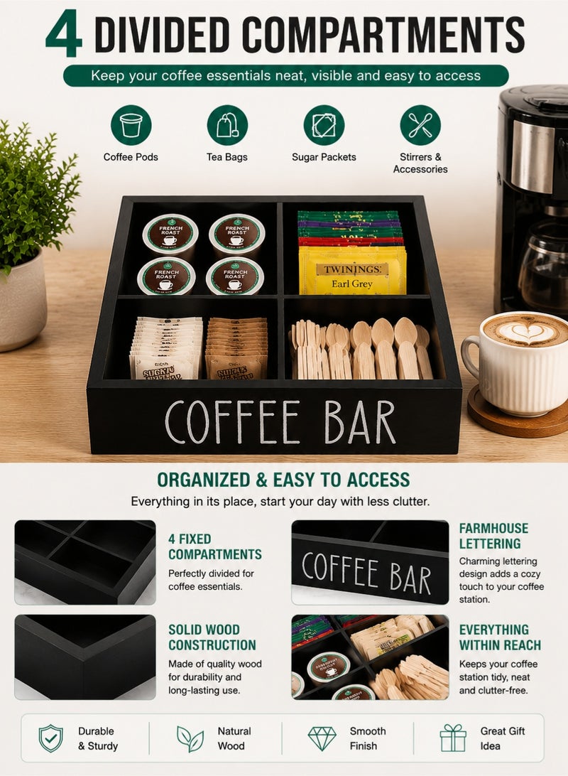 Monda Coffee Station Organizer with Removable Dividers – Wooden Countertop Coffee Bar Storage Box for K-Cups, Tea Bags, Sugar Packets – Kitchen & Office Coffee Station Decor - Image 3
