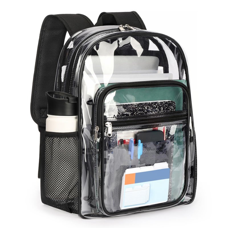 ZORFIN Clear Backpack Heavy Duty for School Ã¢â‚¬â€œ 17in Transparent PVC Bag with Large Capacity & Reinforced Straps for Men, Women, Boys & Girls - See Through Bookbag for College Workplace Security, Black - Image 1