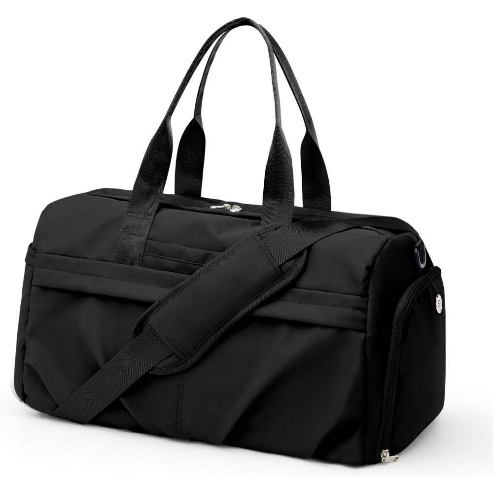 Gym Bag for Women and Men with Shoe Compartment Sport Duffel Bag Waterproof Travel Weekender Overnight Carry-On Bag for Yoga Black Trolley Sleeve
