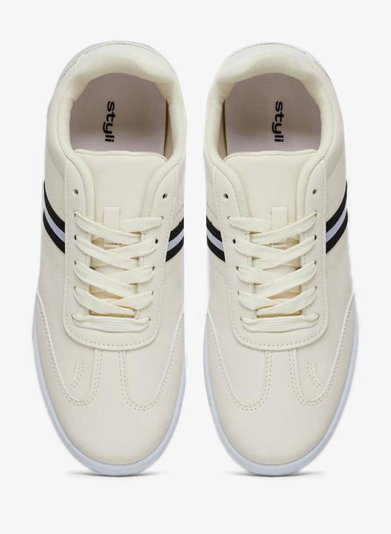Styli Men Beige Lace-Up Sneakers - Image 5