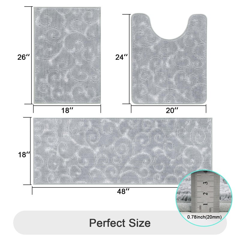 HEBE RUGS HEBE Bathroom Rug Sets 3 Piece Non Slip Bathroom Shower Rugs with U-Shaped Contour Toilet Mat Absorbent Microfiber Bath Mats for Bathroom Bath Rugs Washable Shaggy Bathroom Floor Carpet - Image 1
