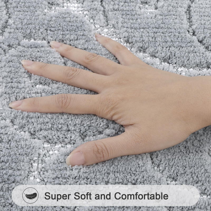 HEBE RUGS HEBE Bathroom Rug Sets 3 Piece Non Slip Bathroom Shower Rugs with U-Shaped Contour Toilet Mat Absorbent Microfiber Bath Mats for Bathroom Bath Rugs Washable Shaggy Bathroom Floor Carpet - Image 2