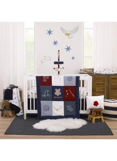 NoJo NoJo Warner Brothers Harry Potter Welcome Little Wizard Navy, Burgundy, Denim Blue and White, Appliqued 3 Piece Crib Bedding Set  - Image 1