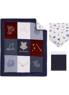 NoJo NoJo Warner Brothers Harry Potter Welcome Little Wizard Navy, Burgundy, Denim Blue and White, Appliqued 3 Piece Crib Bedding Set  - Image 5