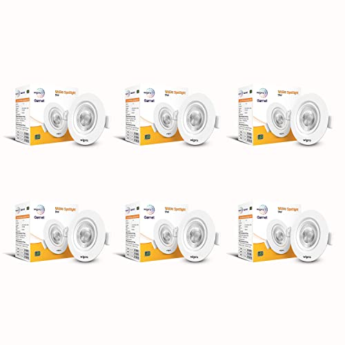 Wipro Garnet 9W Round LED Wave Spotlight |COB Spotlight for Ceiling|Neutral White Light (4000K) | Adjustable Design | Recessed Tiltable Downlighter for False Ceiling | Cutout - 100 mm | Pack of 6 - Image 1