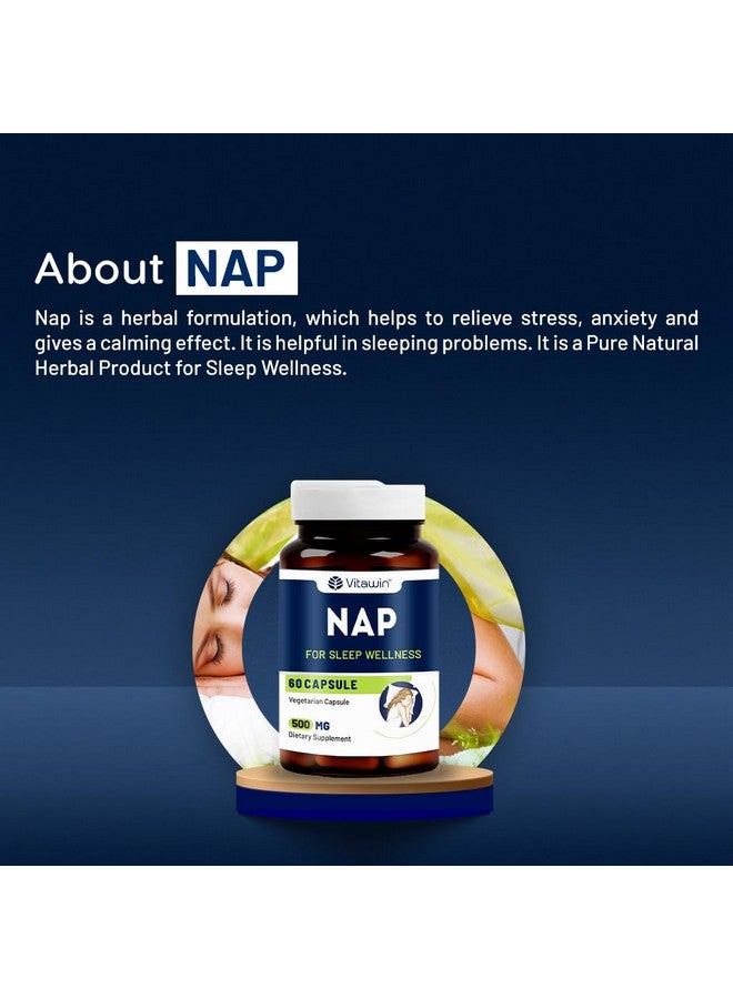 VitaWin Nap For Sleep Wellness & Stress Relief, Natural Herbal, 500 mg, Veg - 60 Capsules, Nutrition supplement - Image 4