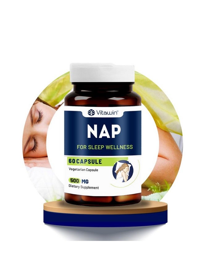 VitaWin Nap For Sleep Wellness & Stress Relief, Natural Herbal, 500 mg, Veg - 60 Capsules, Nutrition supplement - Image 1