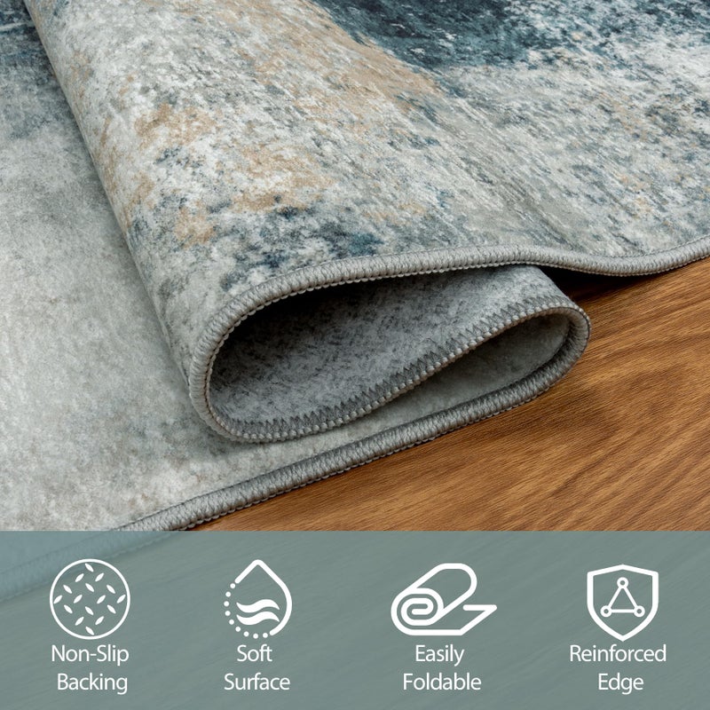 Aelenmu 8x10 Area Rugs for Living Room Rug Washable: Abstract Large Rug for Dining Room Bedroom Carpet Non Slip 8 by 10 Indoor Modern Nursery Home Office Teal Grey Gold - Image 4