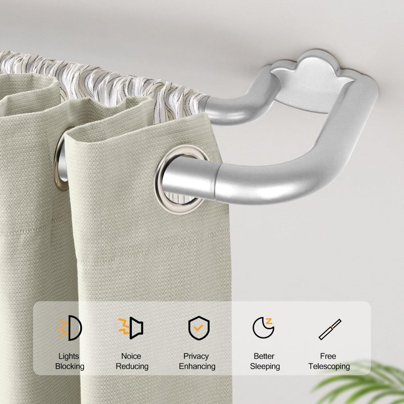 HOTOZON Double Curtain Rods 32 to 58 Inches, HOTOZON Blackout Double Curtain Rods for Windows 20 to 54 Inches (1.6-4.5 ft), 6/8 Inches Wrap Around Room Darkening Telescoping Drapery Rod, Silver - Image 3