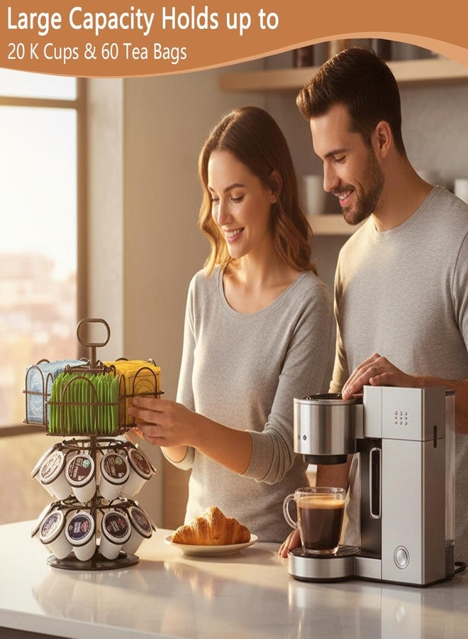 حامل كبسولات قهوة Chemliy K Cup، حامل دوار لـ 20 كبسولة قهوة و60 كيس شاي، منظم كبسولات قهوة دوار لسطح الطاولة - Image 5