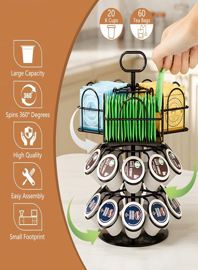 حامل كبسولات قهوة Chemliy K Cup، حامل دوار لـ 20 كبسولة قهوة و60 كيس شاي، منظم كبسولات قهوة دوار لسطح الطاولة - Image 2