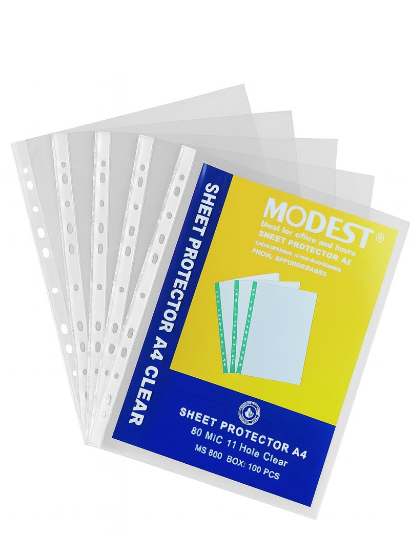 موديست حافظات أوراق MODEST بحجم A4 وسمك 80 ميكرون - 100 قطعة 