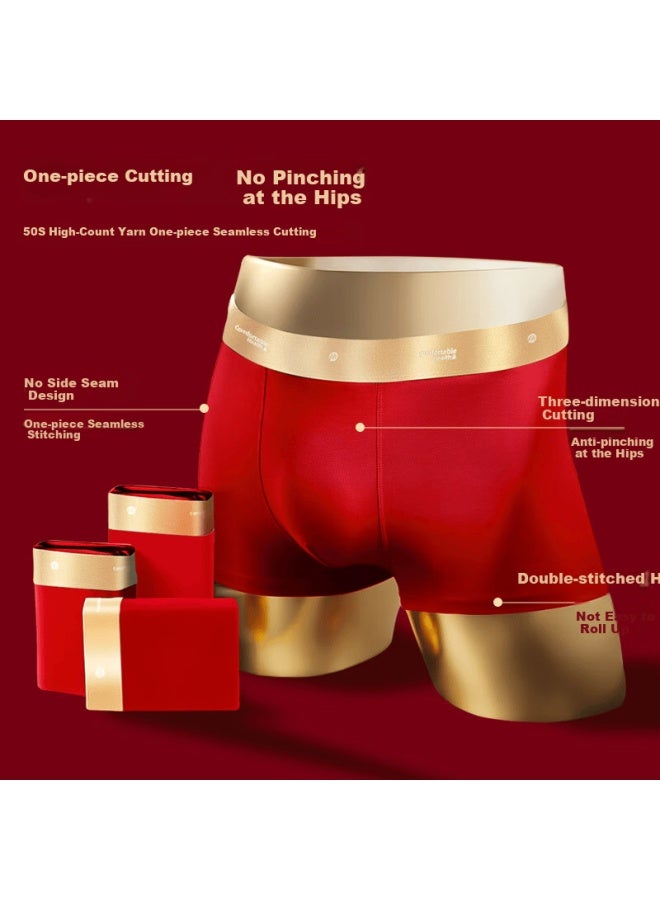 Firs Men's Red Underwear New Pure Cotton Mulberry Silk Boxer Briefs - Image 5