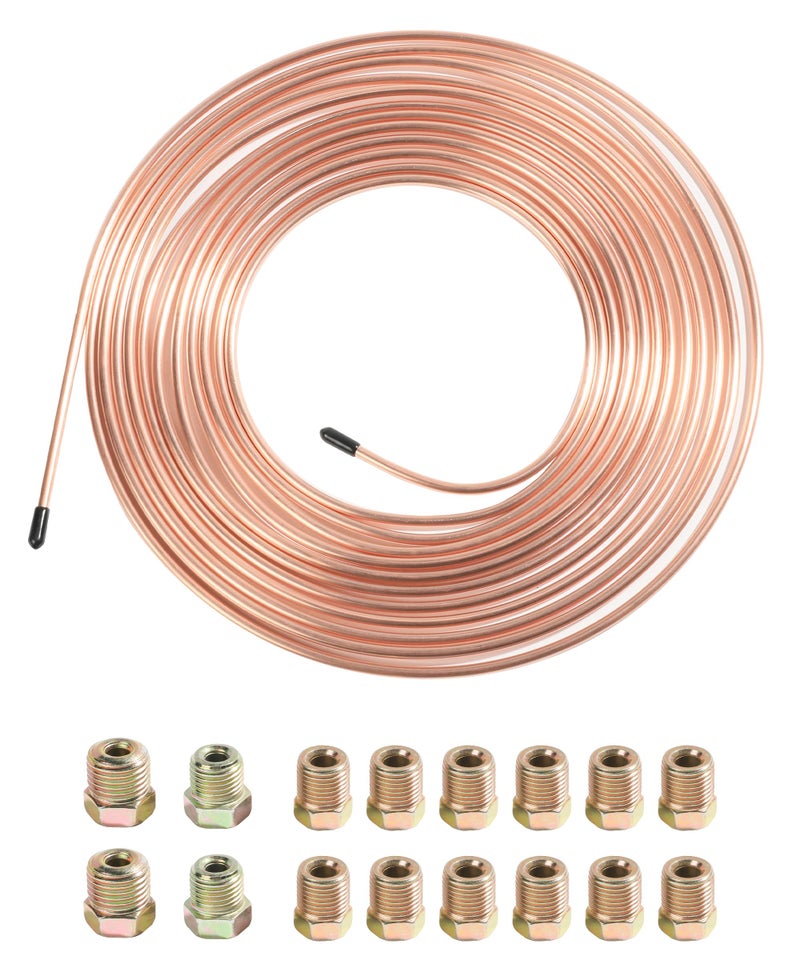 SUJADE YAKEFLY Flexible 25 Ft Brake Line Tubing Kit 14 Copper Coated Alloy Tubing Coil with 16 Fittings Fuel Line Coil Gold - Image 2