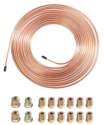 SUJADE YAKEFLY Flexible 25 Ft Brake Line Tubing Kit 14 Copper Coated Alloy Tubing Coil with 16 Fittings Fuel Line Coil Gold - Image 1