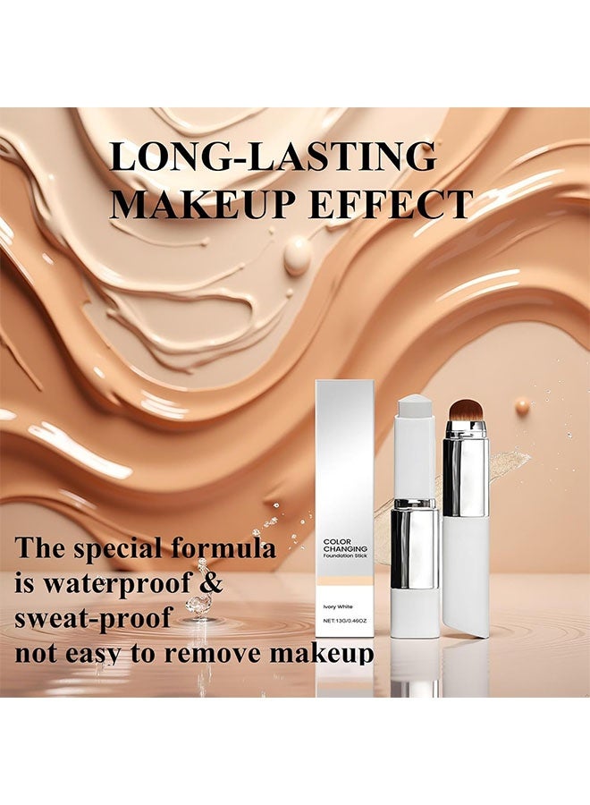 EELHOE Color Changing Foudation Stick，Cream Stick V White - Medium to Full Coverage, Dewy & Hydrating Makeup, Dual-Ended with Brush for Flawless Look # Ivory White - Image 5