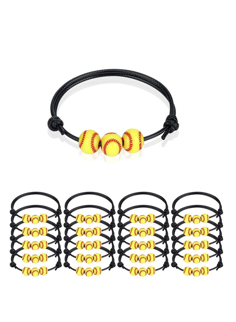 SYOSI 20 Pcs Softball Charm Bracelets, Yellow Softball Beads Adjustable Inspirational Sport Ball Wristbands for Teens Adults Sport Birthday Party Gift Softball Favors for Team - Image 1