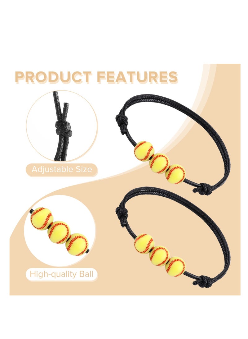 SYOSI 20 Pcs Softball Charm Bracelets, Yellow Softball Beads Adjustable Inspirational Sport Ball Wristbands for Teens Adults Sport Birthday Party Gift Softball Favors for Team - Image 4