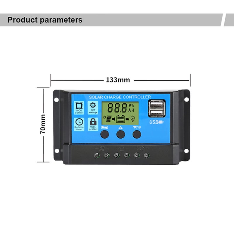 Solar Charge Controller 12V/24V: Industrial-grade Chip, 3-stage PWM Charging - Large LCD Display, Dual USB Ports, Multi-protection Blue Solar Controller for Solar Power Systems, Smart Homes, Caravans - Image 3